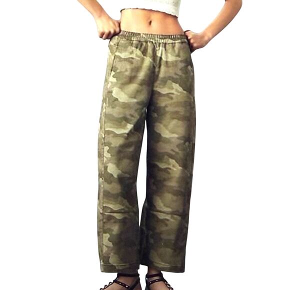 PILCRO  Anthropologie Izzie Relaxed Pull-On Barrel Pants Green Camo Size Medium - Picture 12 of 13